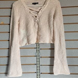 AE American Eagle Cream Colored Cropped Sweater Bell Sleeves Size Small